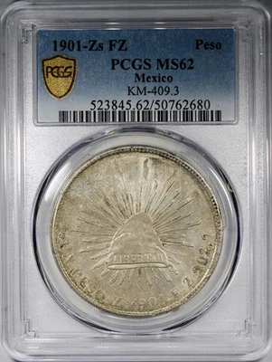 Peso México 1901-Zs FZ PCGS MS62 KM-409.3 Estado Sin Circular Foto 1 de 4