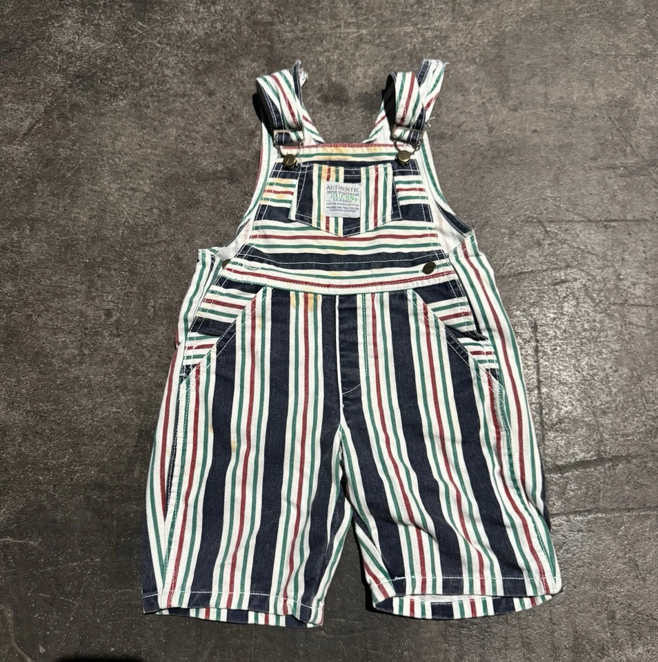 Vintage 90s Guess Striped Shortalls 3T Boys  - Image 1 of 4