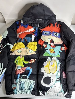 Members Only Nickelodeon Spongebob Rugrats Hey Arnold Puffer Jacket Mens L Black - Image 1 of 4
