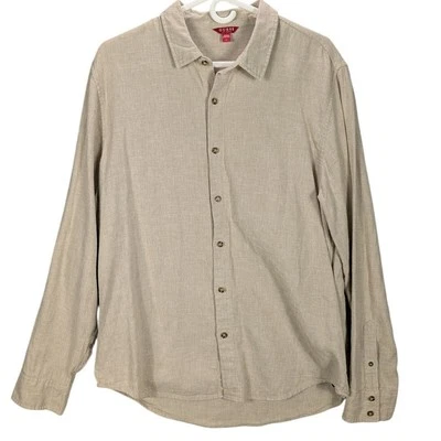 Guess Linen Blend Shirt Mens Large Brown Long sleeve Button Front Coastal Beachy - Image 1 of 4