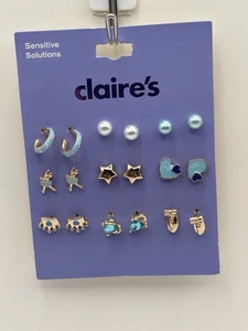NEW Lot 9 Pairs Blue Hearts Ballerina Star Crown Pearl Earrings from Claire's - Picture 1 of 1