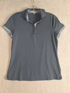 Fairway & Greene Polo Shirt Womens Small Performance Golf Printed Trim Gray Blue - Picture 1 of 8