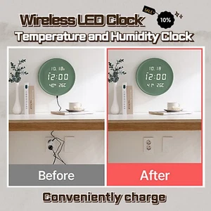 wireless LED digital Clock Date Temperature Humidity Calendar Day Clock - Picture 1 of 11
