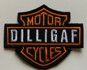 DILLIGAF Motor Cycles Logo - Embroidered Iron on Sew on PATCH - Picture 1 of 1