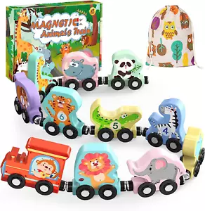 Toys for Toddlers, 11 Magnetic Wooden Pieces Train Set, Montessori Toys for Kids - Picture 1 of 15