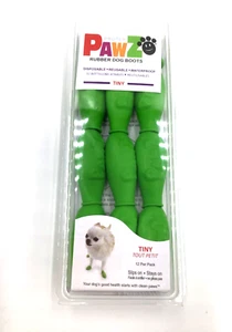PawZ Rubber Dog Boots Green Reusable Disposable Waterproof Sz Tiny 12 Pk - Picture 1 of 3