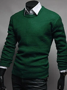 New Mens Stylish Solid Waffle Round Crewneck Knit Sweater T-Shirts Jumper Tops S - Picture 1 of 3