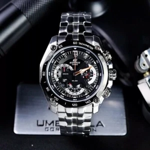 Casio Edifice Men's EF-550D-1AV Black Dial Silver Bracelet Silver Case Watch - Picture 1 of 9