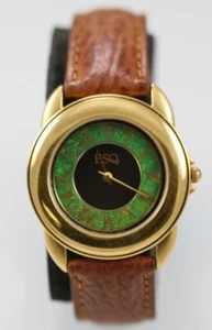 ESQ Men Watch Gold Stainless Steel Brown Leather Water Resist Green Black Quartz - Picture 1 of 6