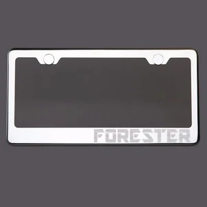 Mirror Chrome License Plate Frame FORESTER Laser Engraved Metal Screw Cap - Picture 1 of 8