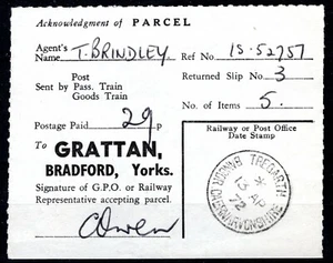 GB PRIVATE Parcel Label Wales Caernarvons TREGARTH*1972 CDS Bradford Yks YSS4183 - Picture 1 of 4