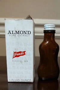 Vtg French's Pure Almond Extract Amber Glass Empty Bottle 1 oz. With box.CBK - Picture 1 of 6
