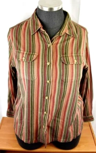 Dress Barn Button Up Top Plus Size 2X Green and Brown Vertical Stripe Collared - Picture 1 of 6
