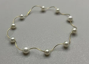 Beautiful Fine .585 14K Solid Yellow Gold & Pearl ADI PAZ Cable Bracelet 3.1g - Picture 1 of 6
