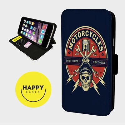 MOTORCYCLE SKULL FREEDOM - Faux Leather FLIP Phone Case Cover-iPhone/Samsung - Image 1 of 4
