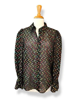 MILLY чистый сетки кнопка вверх блузка с металлический по всему нашивки мульти черный размер M - Изображение 1 из 4