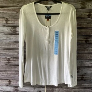 Eddie Bauer Women's Scoop Snap Henley Long-Sleeved Top Size L White Stretch NWT - Picture 1 of 7
