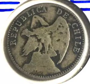 1907 CHILE 20 VEINTE CHILE WORLD SILVER COIN (721) - Picture 1 of 2
