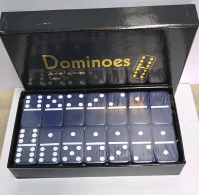 DOMINOES DOUBLE SIX GAME JUMBO SET 28 TILES & CASE (Blue) - Image 1 of 3