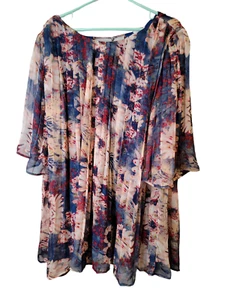 Loveriche Large Dress Pleated Flowy Boho Bell Sleeve Floral Shift - Picture 1 of 5