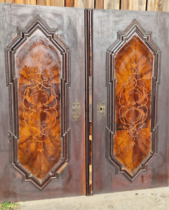 2 antik Barock Türen Renaissance Schranktüren Eiche massiv mit Intarsien
