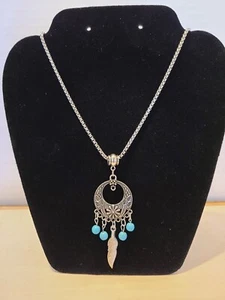 necklace women/turquoise/silver feather - Picture 1 of 1