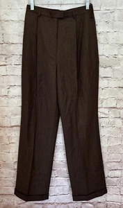 Rena Rowan Womens Brown 100% Wool Trouser Pant High Waist Pleated Cuffed Size 6 - Picture 1 of 6