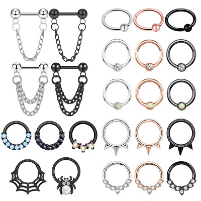 1pc 16G Septum Clicker Surgical Steel Hinged Nose Rings Hoop Cartilage Piercing - Image 1 of 4