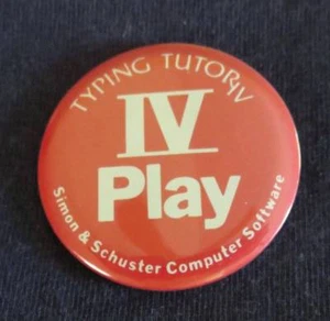 Vtg Tech TYPING TUTOR IV PLAY Promo Trade Show Pinback Button PIN Computer Retro - Picture 1 of 2