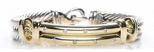 $4100 DAVID YURMAN 14K GOLD, SILVER DIAMOND METRO DOUBLE BAR BRACELET - Picture 1 of 2