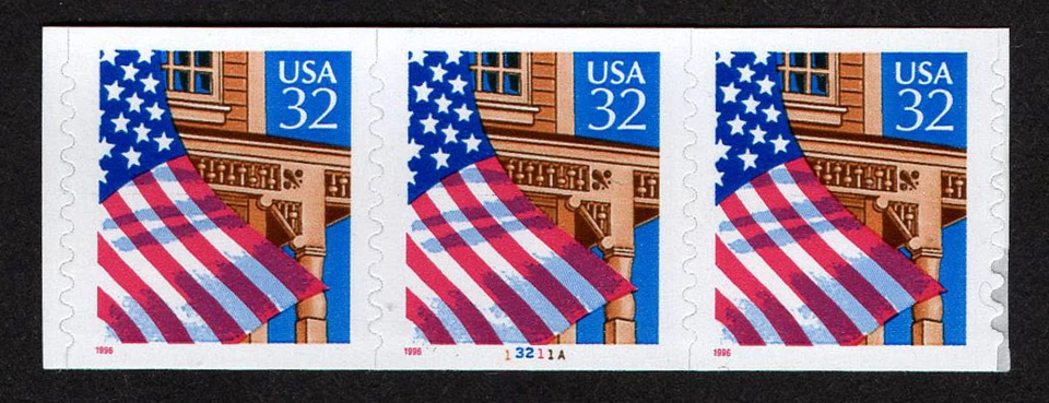UNITED STATES, SCOTT # 2915A, COIL STRIP OF 3 PNC3 #13211A FLAG OVER PORCH, MNH - Image 1 of 1