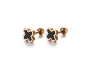 Unisex Titan Blume Glücksklee Silber/Roségold Schwarz Ohrstecker - Bild 1 von 3