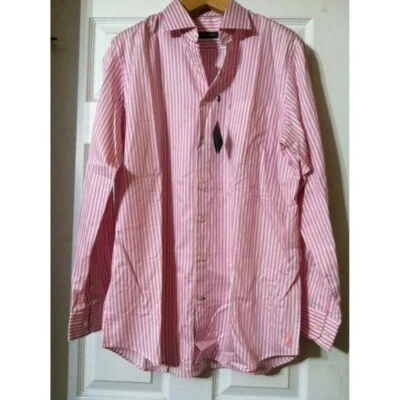 BOBBY JONES MENS NEW PINK 100%COTTON STRIPED LONG SLEEVE CASUAL SHIRT SIZE:L - Image 1 of 4
