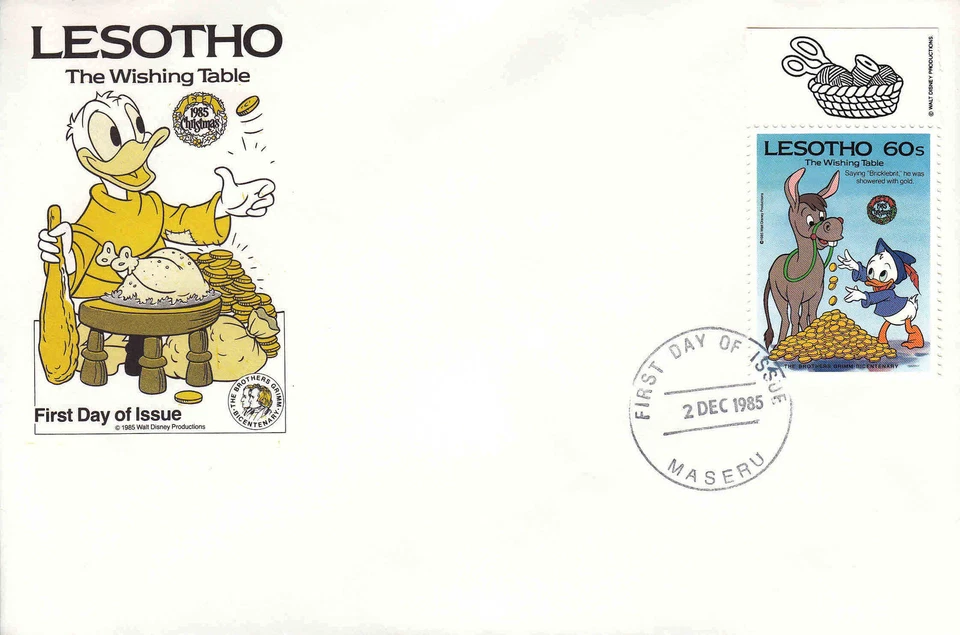 Lesotho 1985 Disney FDC  -( printed Border) The Wishing Table - DI 5371 - Image 1 of 2
