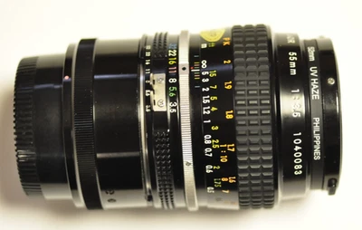 Lente de enfoque manual Nikon Micro-Nikkor 55 mm f3,5 AI con extensión M2, tapas y 52 mm UV. #2. Foto 1 de 4