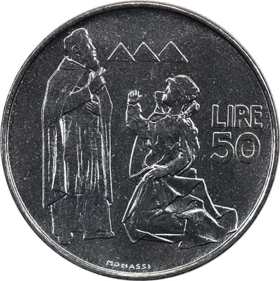 San Marino - 50 Lire - 1972 - Unc - Female kneeling before St. Marinus - Image 1 of 2