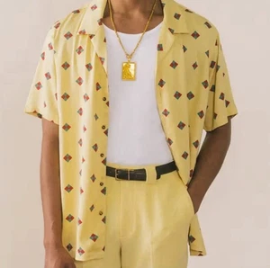NIB Bogey Boys The Rectangle Yellow Button Up Short Sleeve Shirt Size Small - Picture 1 of 2