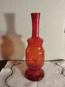 Vtg 60s Blenko Hand Blown Decanter Bottle Red Amberina 13 In Tall Very Nice - Picture 1 of 4