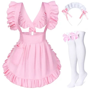 Adjustable Retro Ruffle Maid Costume Apron Pockets With French headdress Sock... - Picture 1 of 7