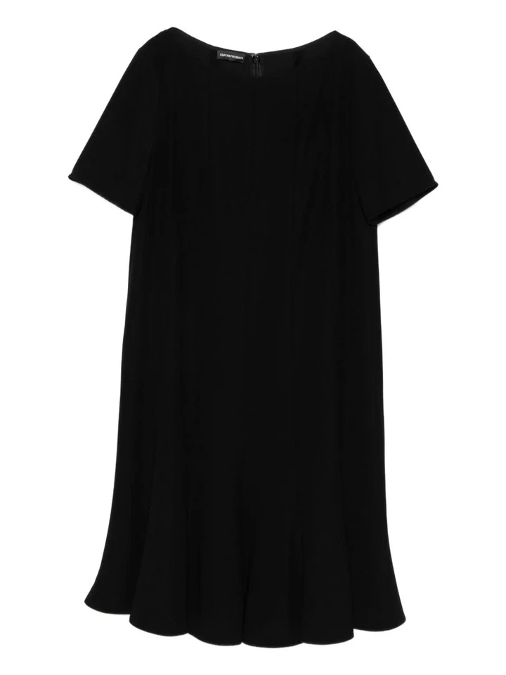 Emporio Armani Pleated Techno Cady Dress - Black, Short Sleeves, Boat Neck - Image 1 of 4