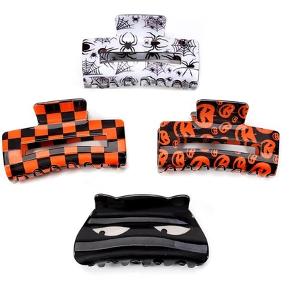 Paquete de 4 pinzas para el pelo de Halloween para mujeres niñas regalos calabaza tela de araña gato... Foto 1 de 4