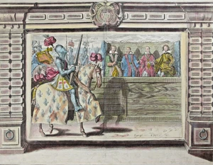 Medieval Knight Engraving Hand Colored Horse Training L’Instruction du Roy 1620s - Picture 1 of 9