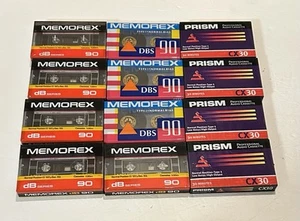 LOT OF 12 Mixed BLANK CASSETTE TAPES SEALED NEW MEMOREX & PRISM - Afbeelding 1 van 2