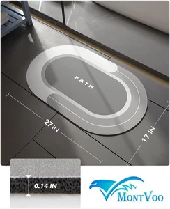 Bath Mat 17x27" Grey Non-Slip Quick Dry Stain Resistant Bathroom Rug - Picture 1 of 7