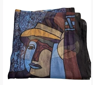 Colorful Multi Color Abstract Art Scarf with Face! - Picture 1 of 5