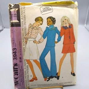 Vintage Nähmuster McCalls 3943, Extra Carefree Young Junior Teen 1974 Shirt - Bild 1 von 2