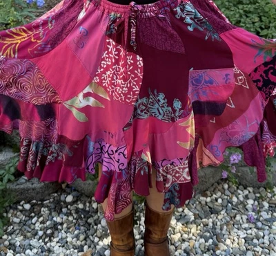 Falda de retazos vintage de los años 80 cintura elástica rosa intenso/magenta + top extra gratis M/L Foto 1 de 4