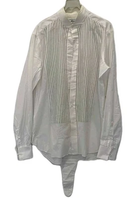 Brioni for Neiman Marcus Men’s Tuxedo Shirt L 15.5 Italy White Pleated Front#C10 - Image 1 of 4