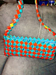 Colorful Woven- Candy Gum Wrapper Purse/ Shoulder Bag- Wearable Art, Upcycled - Picture 1 of 3