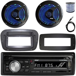 Pyle Single-DIN Marine CD Radio W/Kit + Adapter Plate, 2x 6.5'' RGB LED Speakers - Picture 1 of 7